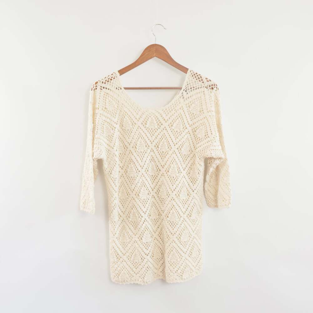 open knit ivory boatneck crochet sweater